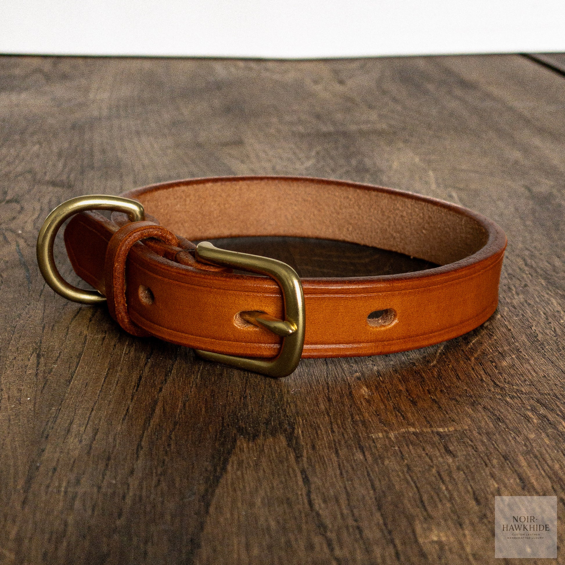 handmade simple leather dog collar with solid brass hardware - noir hawkhide