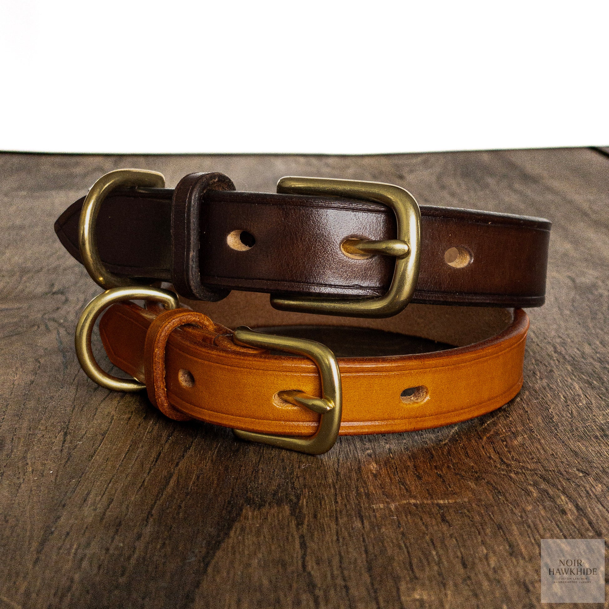 handmade simple leather dog collar with solid brass hardware - noir hawkhide