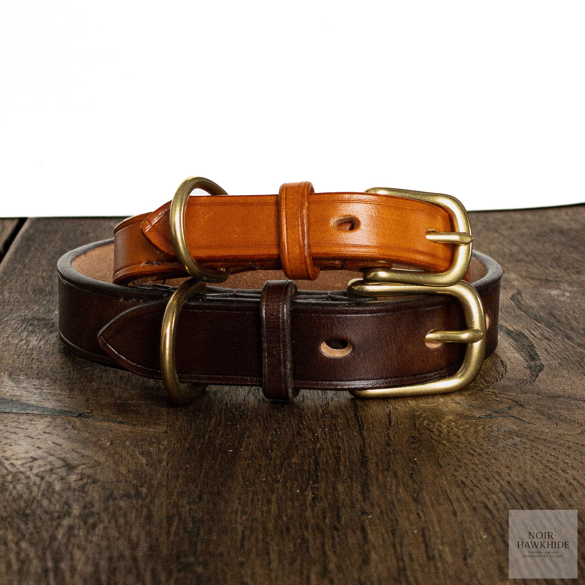 handmade simple leather dog collar with solid brass hardware - noir hawkhide