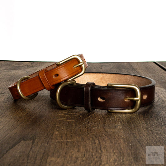 handmade simple leather dog collar with solid brass hardware - noir hawkhide