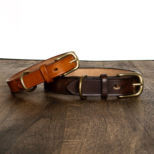 handmade simple leather dog collar with solid brass hardware - noir hawkhide