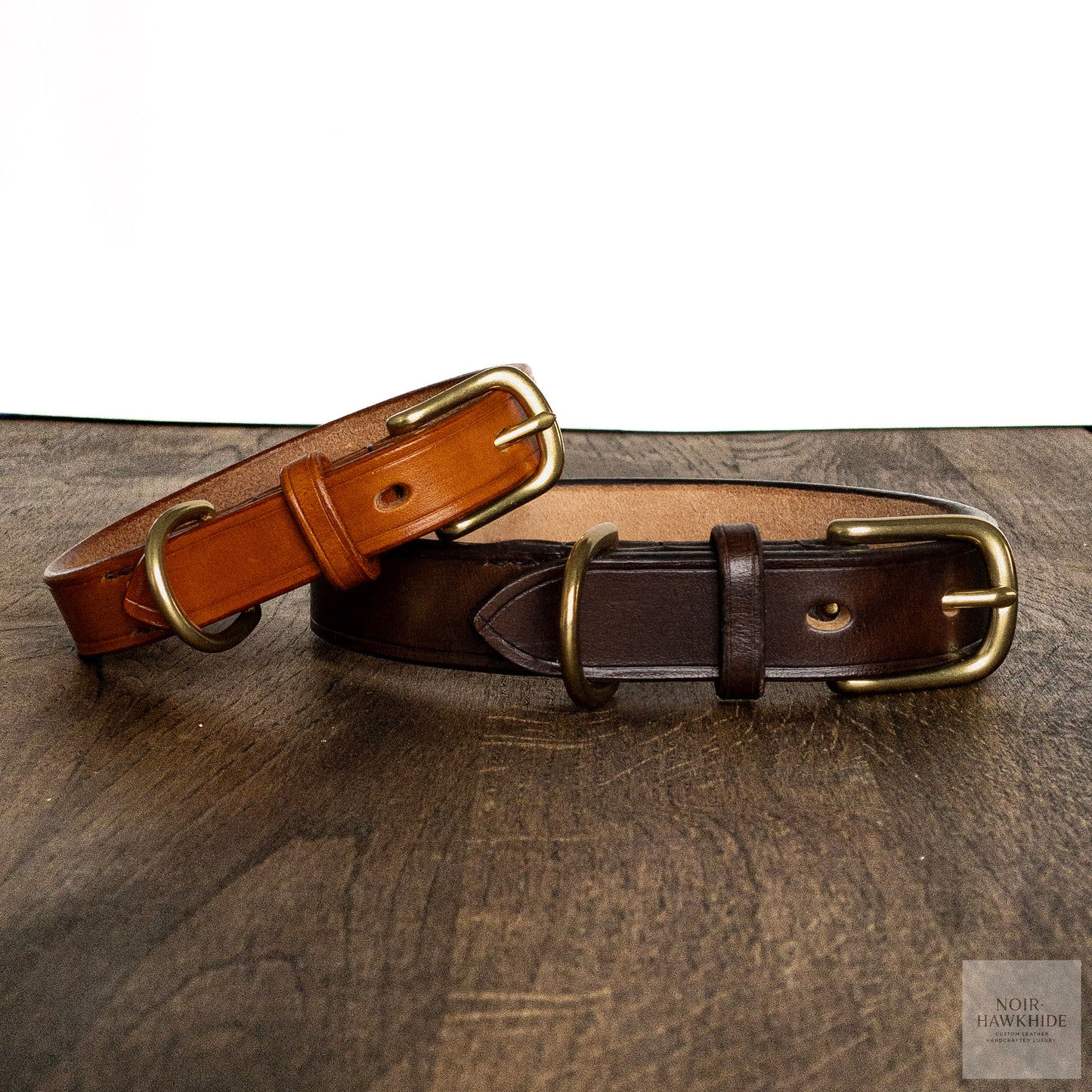 handmade simple leather dog collar with solid brass hardware - noir hawkhide