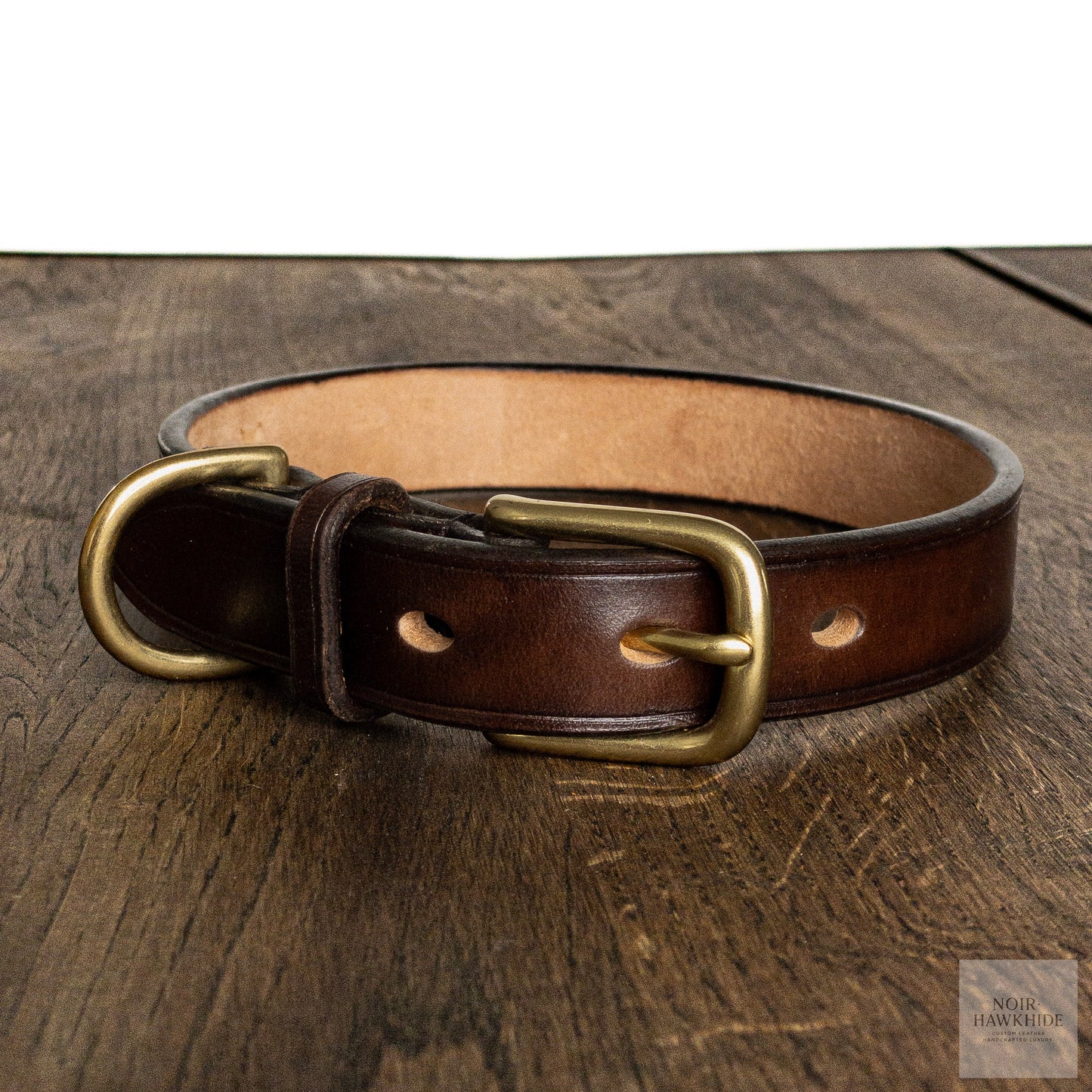 handmade simple leather dog collar with solid brass hardware - noir hawkhide