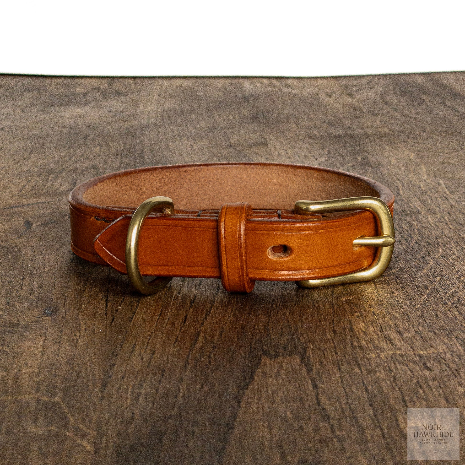 handmade simple leather dog collar with solid brass hardware - noir hawkhide