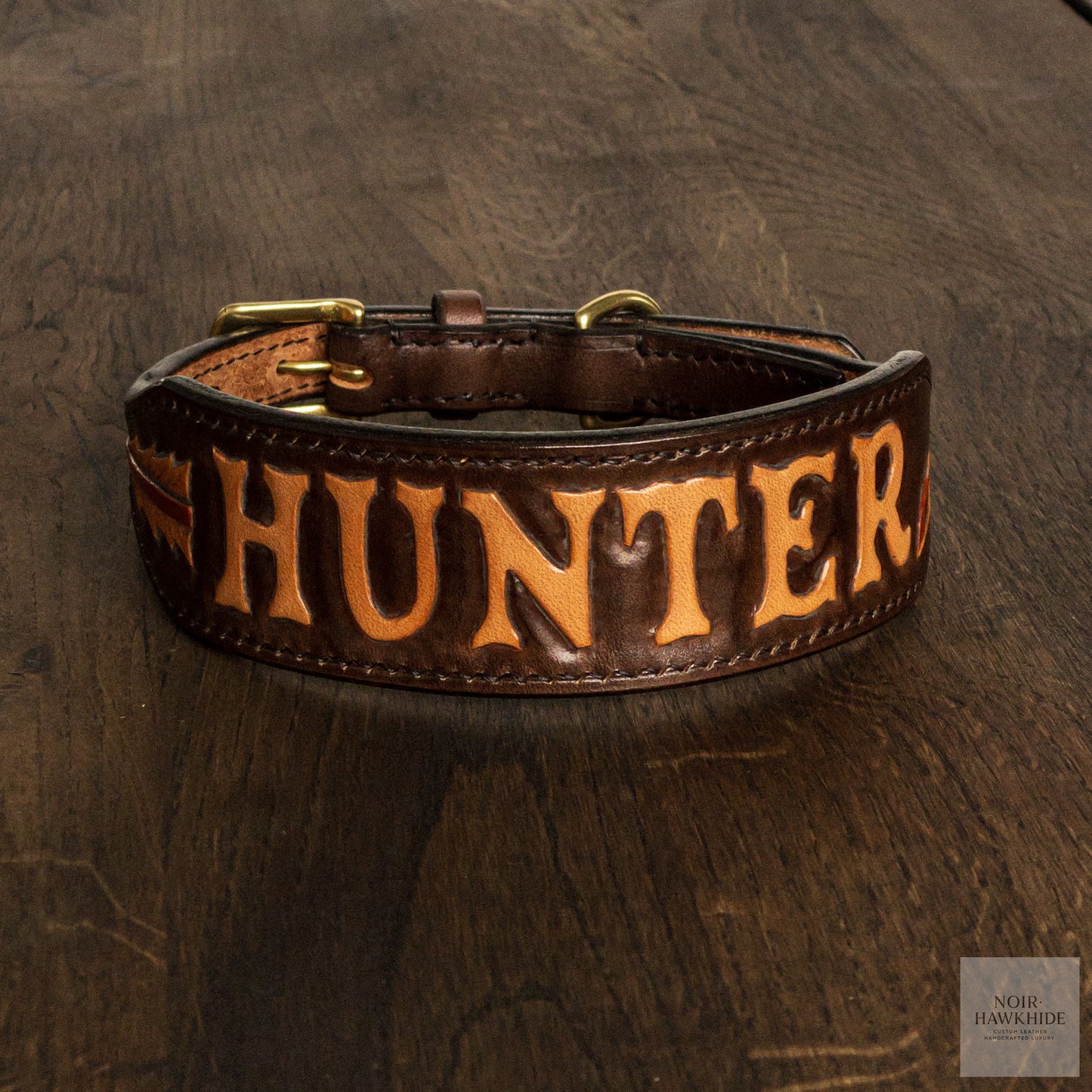 Hand tooled personalized leather dog collar with name – Noir Hawkhide