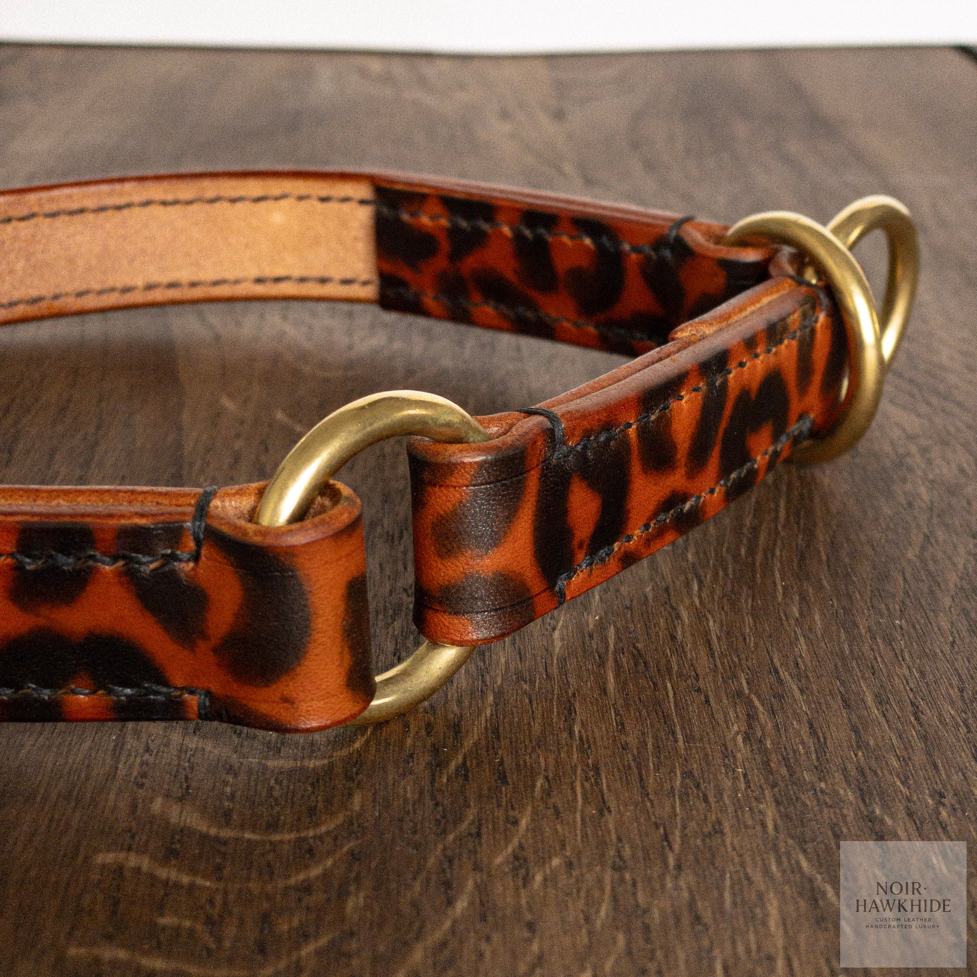 Handmade leopard leather dog collar with brass hardware – Noir Hawkhide