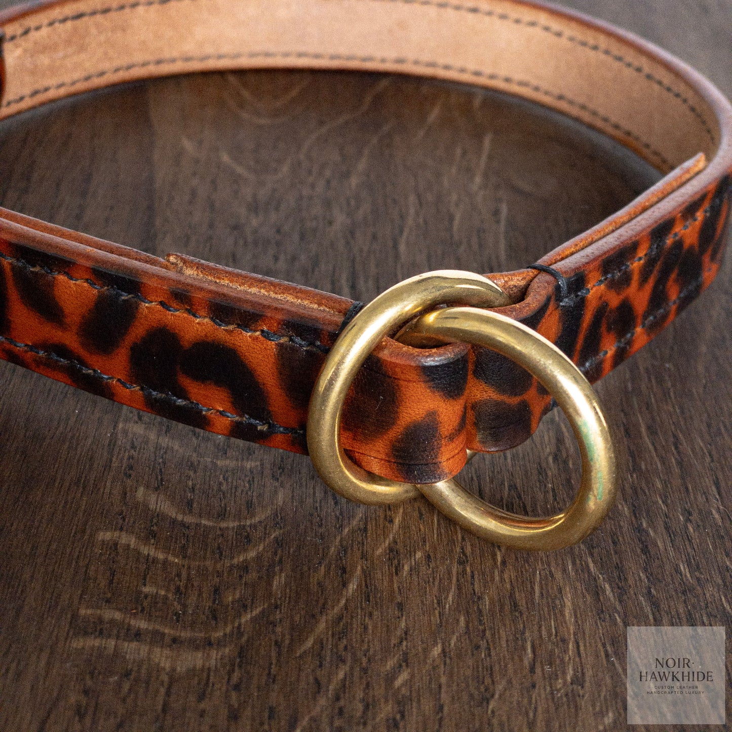 Handmade leopard leather dog collar with brass hardware – Noir Hawkhide