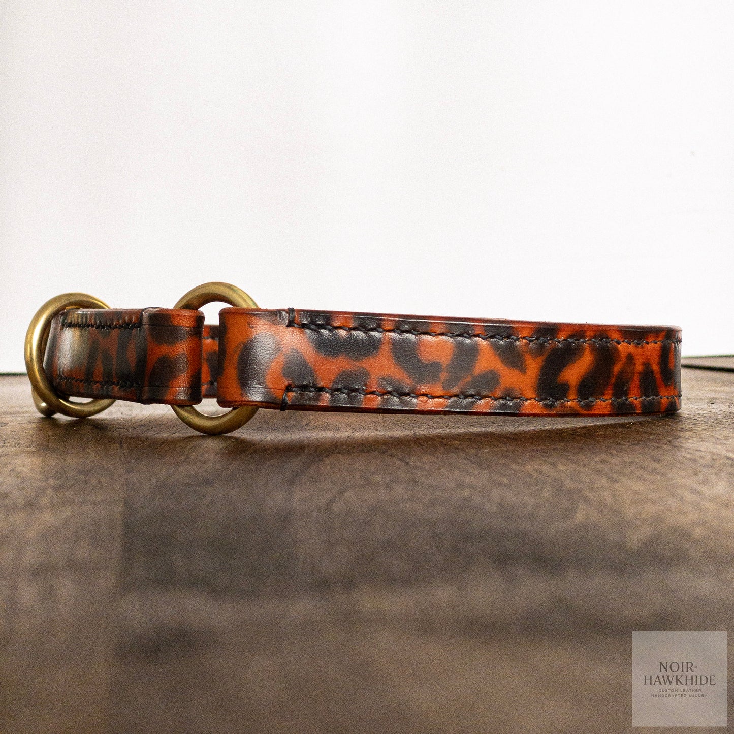Handmade leopard leather dog collar with brass hardware – Noir Hawkhide