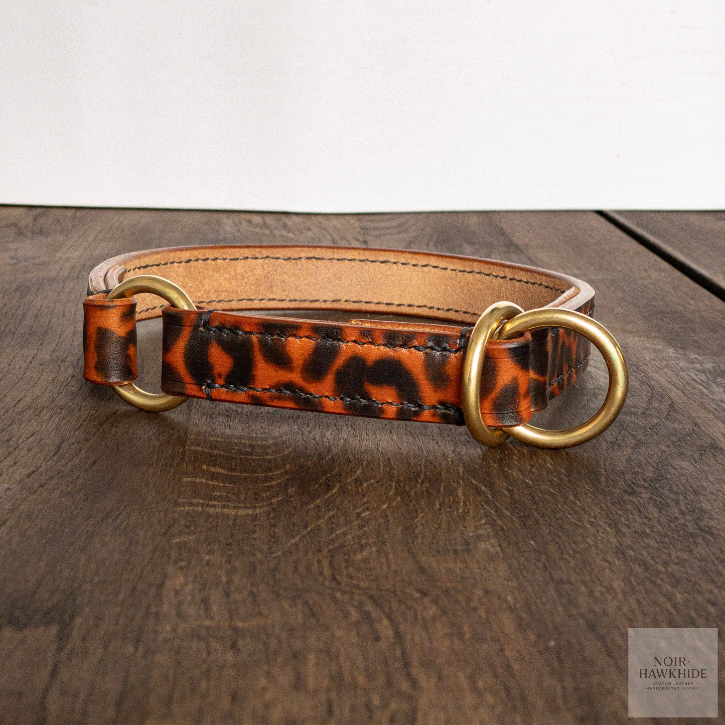 Handmade leopard leather dog collar with brass hardware – Noir Hawkhide
