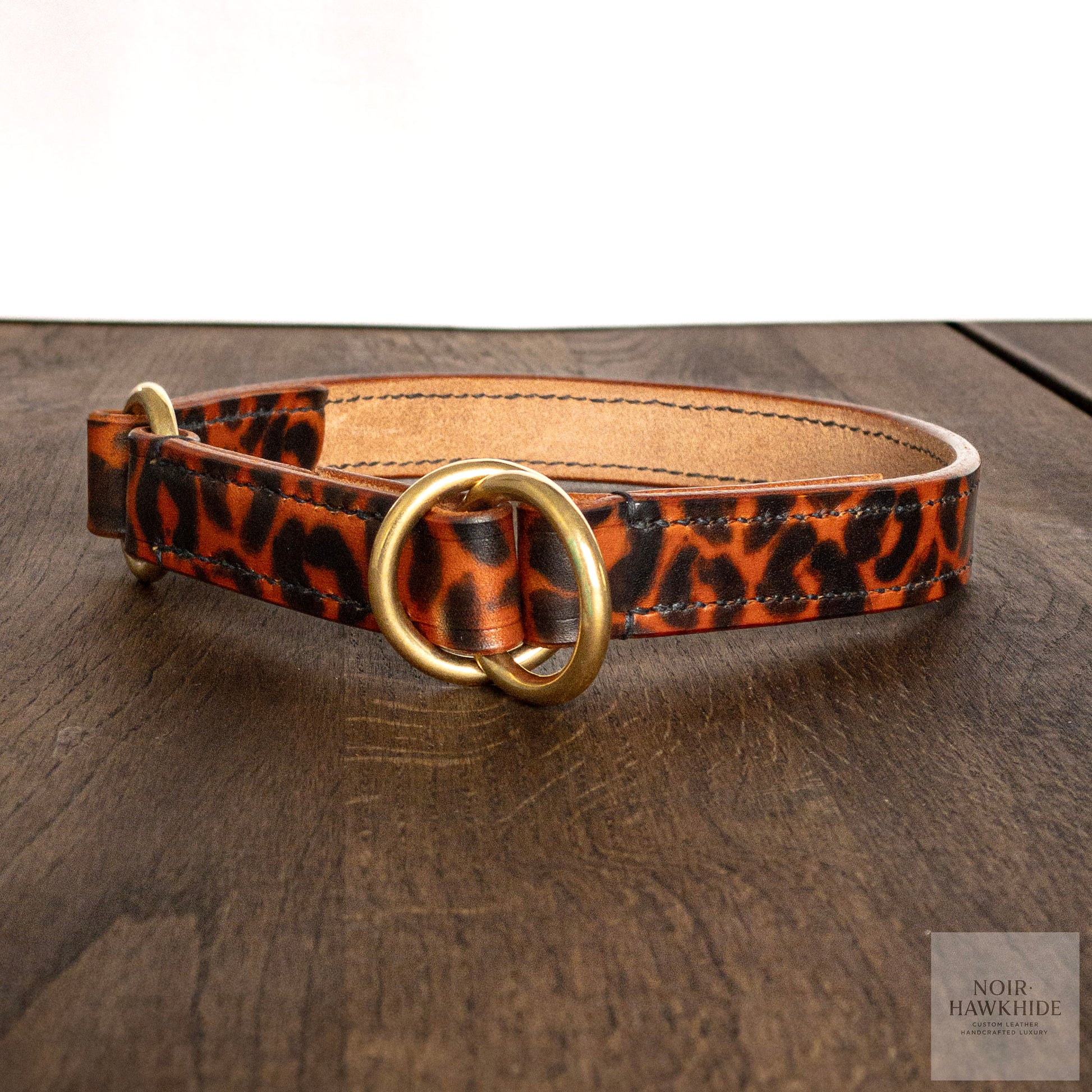 Handmade leopard leather dog collar with brass hardware – Noir Hawkhide